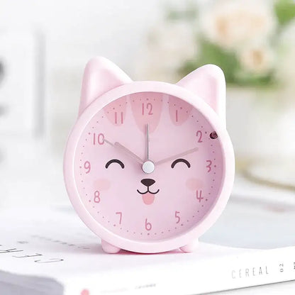 Réveil chat rond en plastique beige avec oreilles