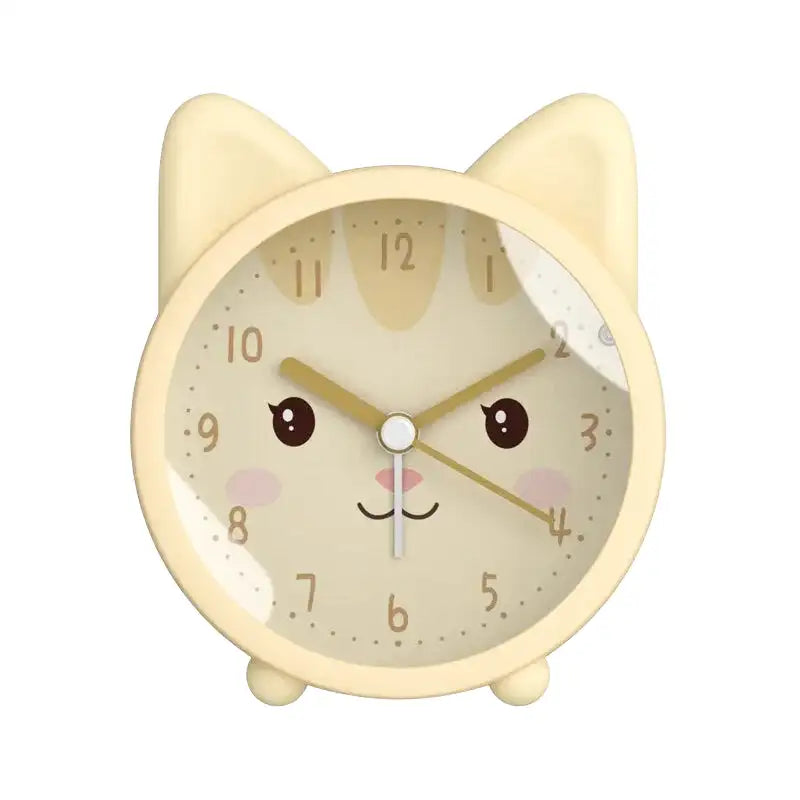 Réveil chat rond en plastique beige avec oreilles