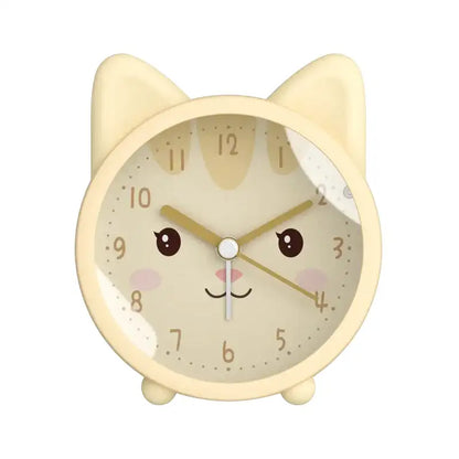 Réveil chat rond en plastique beige avec oreilles