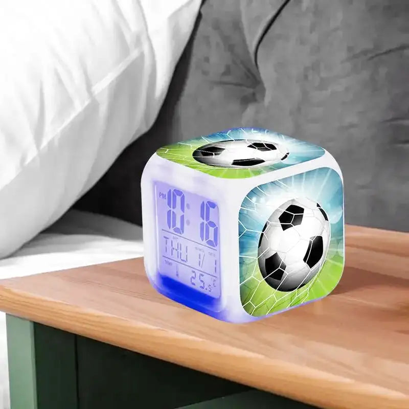Réveil cube digital en plastique motif football coloré