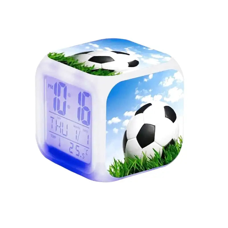 Réveil cube digital en plastique motif football coloré