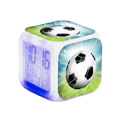 Réveil cube digital en plastique motif football coloré