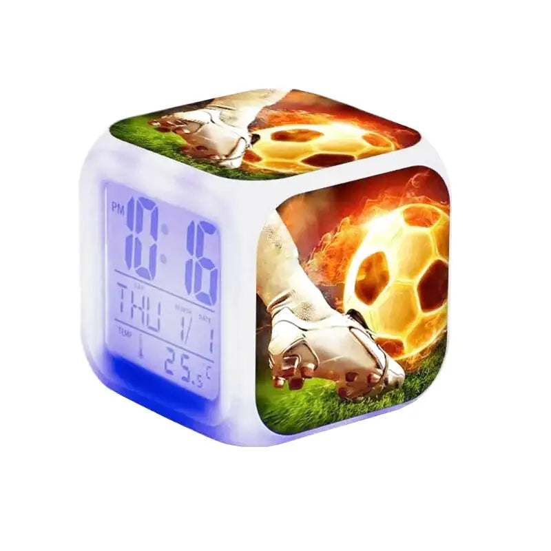 Réveil cube digital en plastique motif football coloré