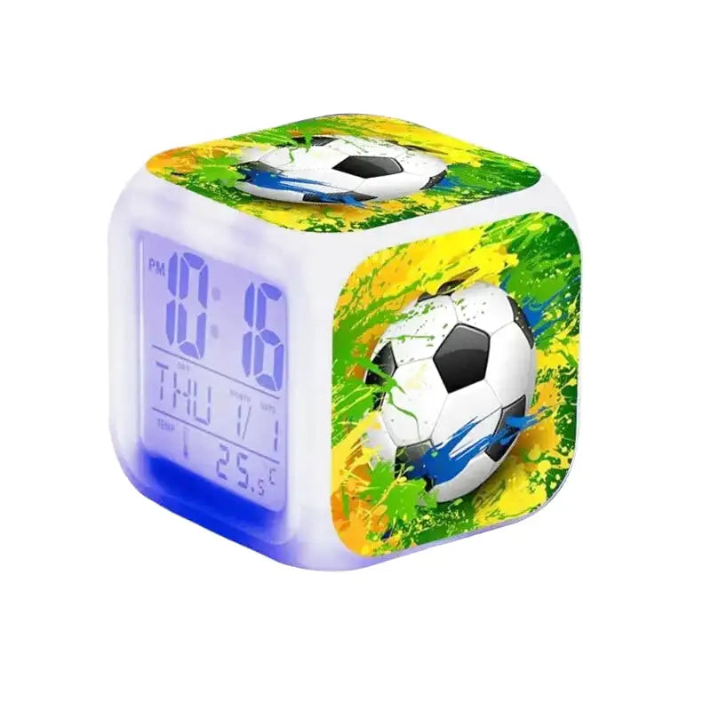 Réveil cube digital en plastique motif football coloré