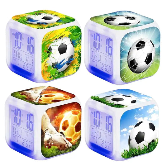 Réveil cube digital en plastique motif football coloré