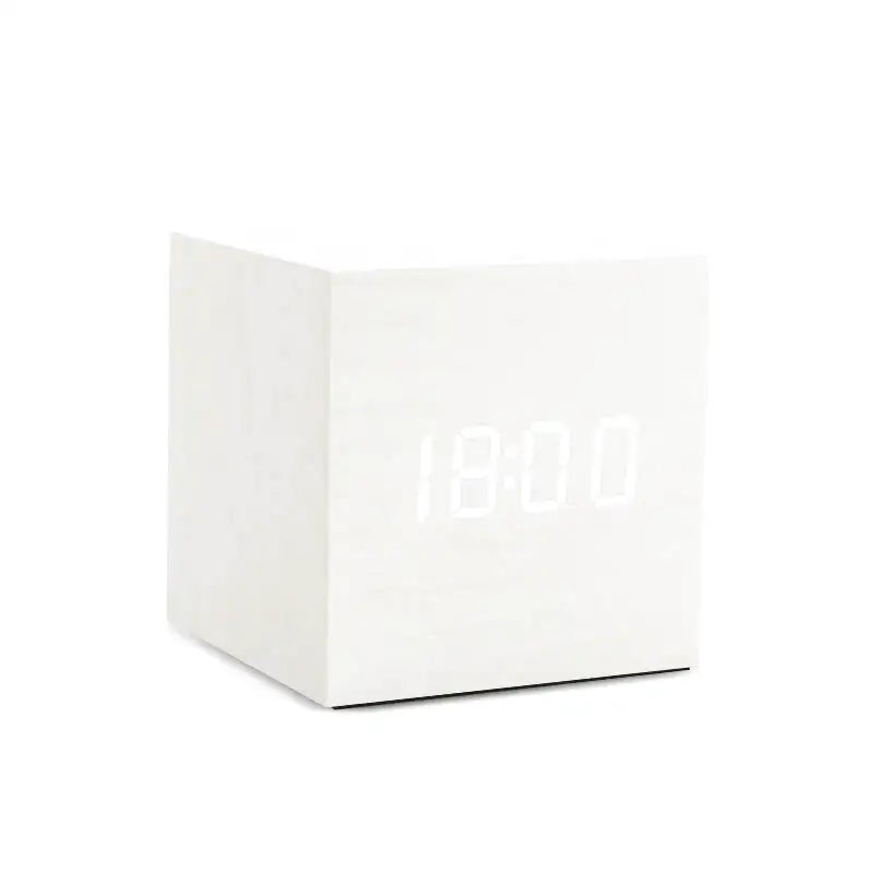 Réveil cube numérique en bois à LED jaunes