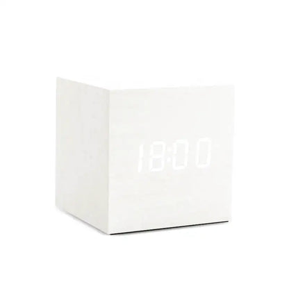 Réveil cube numérique en bois à LED jaunes