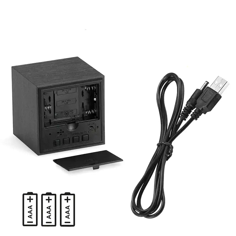 Réveil cube numérique noir à affichage LED blanc