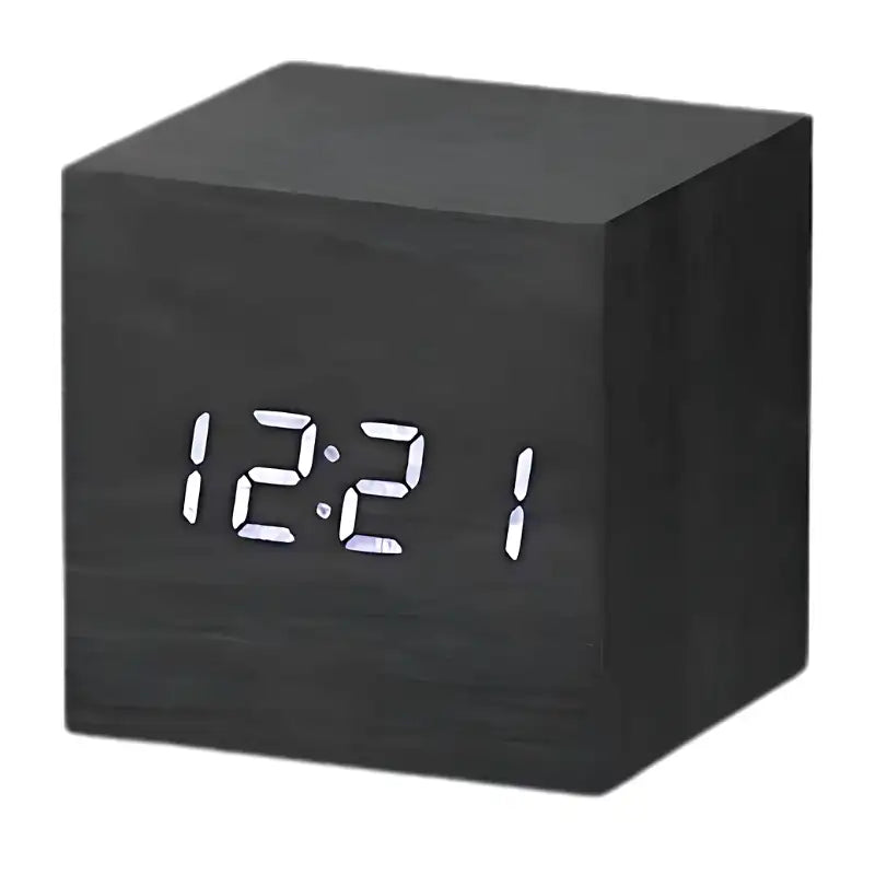 Réveil cube numérique noir à affichage LED blanc