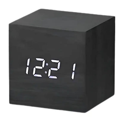 Réveil cube numérique noir à affichage LED blanc