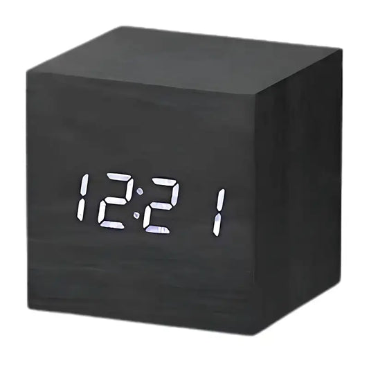 Réveil cube numérique noir à affichage LED blanc