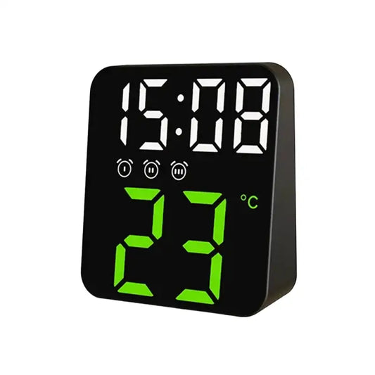 Réveil cube numérique noir avec affichage LED vert