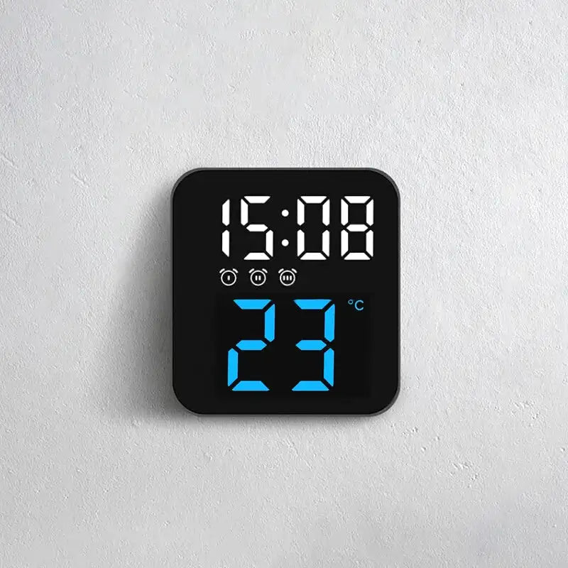 Réveil cube numérique noir avec affichage température intégré