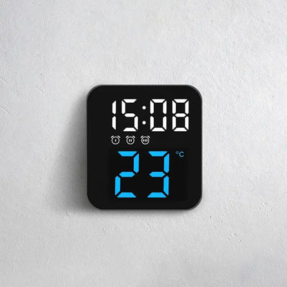 Réveil cube numérique noir avec affichage température intégré