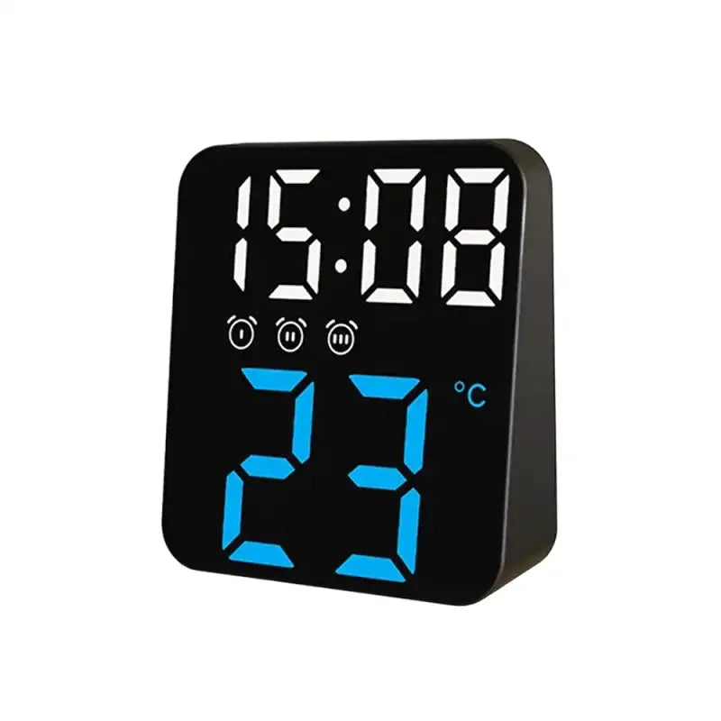 Réveil cube numérique noir avec affichage température intégré