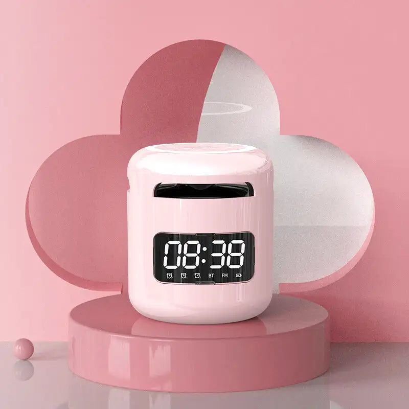 Réveil cube rose brillant avec affichage numérique et radio FM
