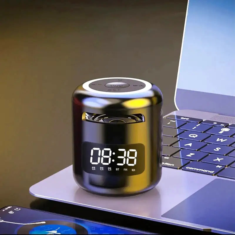 Réveil cylindrique numérique noir avec affichage blanc