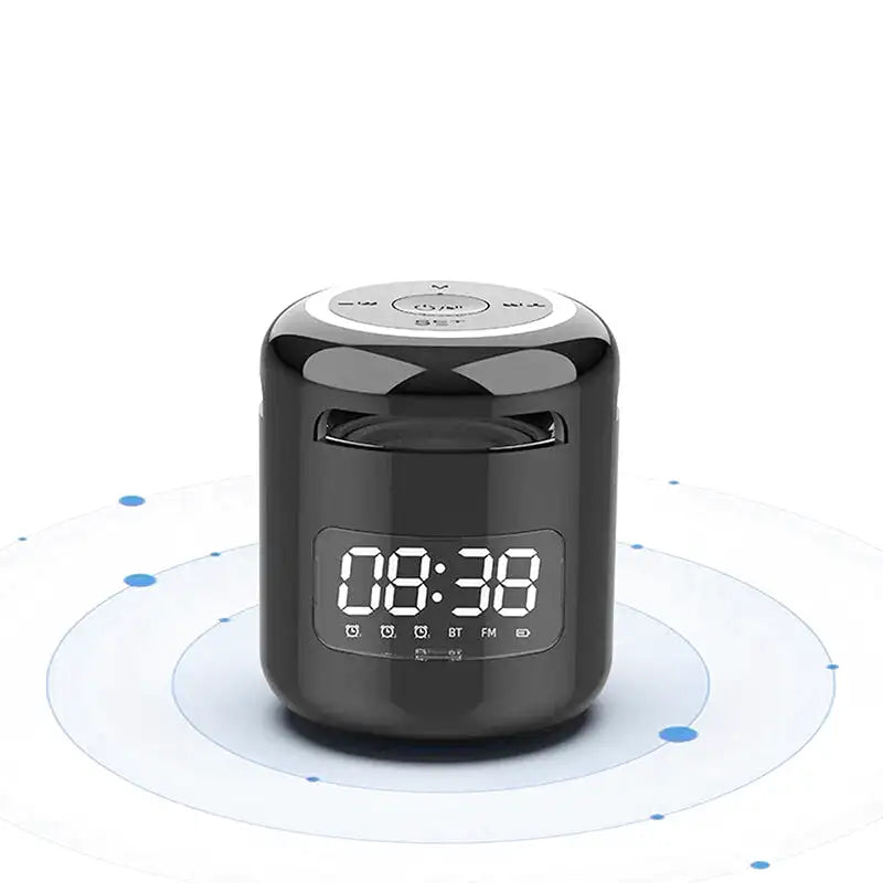 Réveil cylindrique numérique noir avec affichage blanc