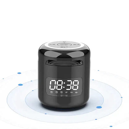 Réveil cylindrique numérique noir avec affichage blanc