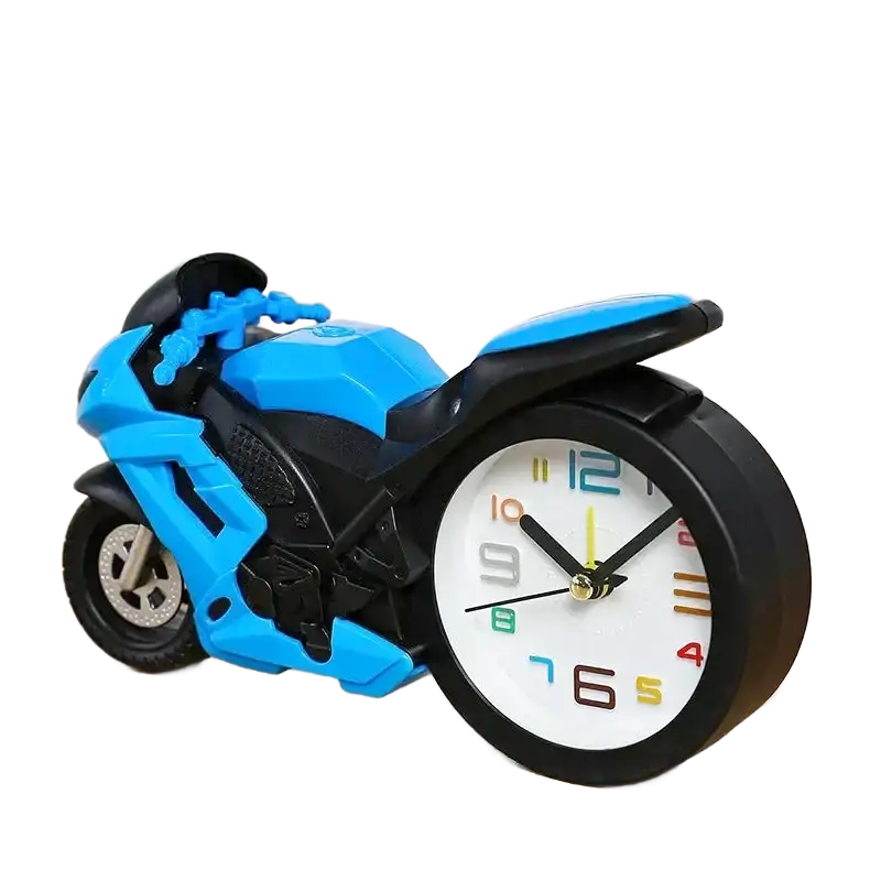 Réveil design moto bleue avec cadran multicolore