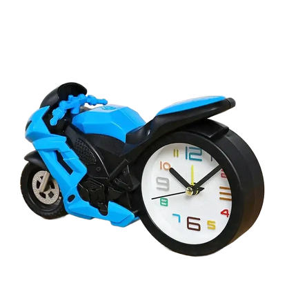 Réveil design moto bleue avec cadran multicolore