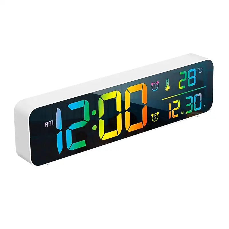 Réveil digital blanc à affichage LED multicolore