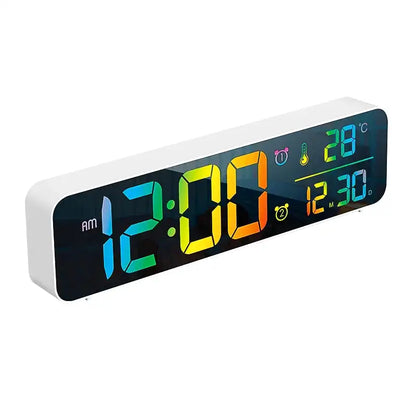 Réveil digital blanc à affichage LED multicolore