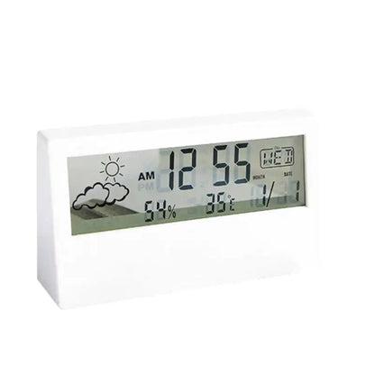 Réveil digital blanc mat avec affichage météo intégré