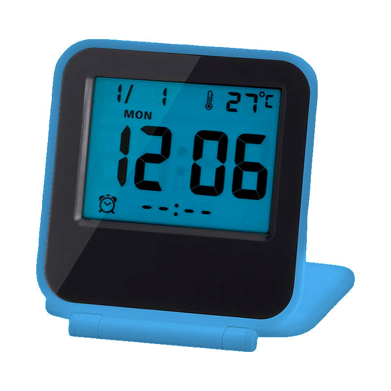 Réveil carré LCD avec coque en silicone bleue -  - reveil-digital-de-voyage - ["digital","num\u00e9rique","petit","petit reveil","r\u00e9veil connect\u00e9","r\u00e9veil digital","simple","voyage"]