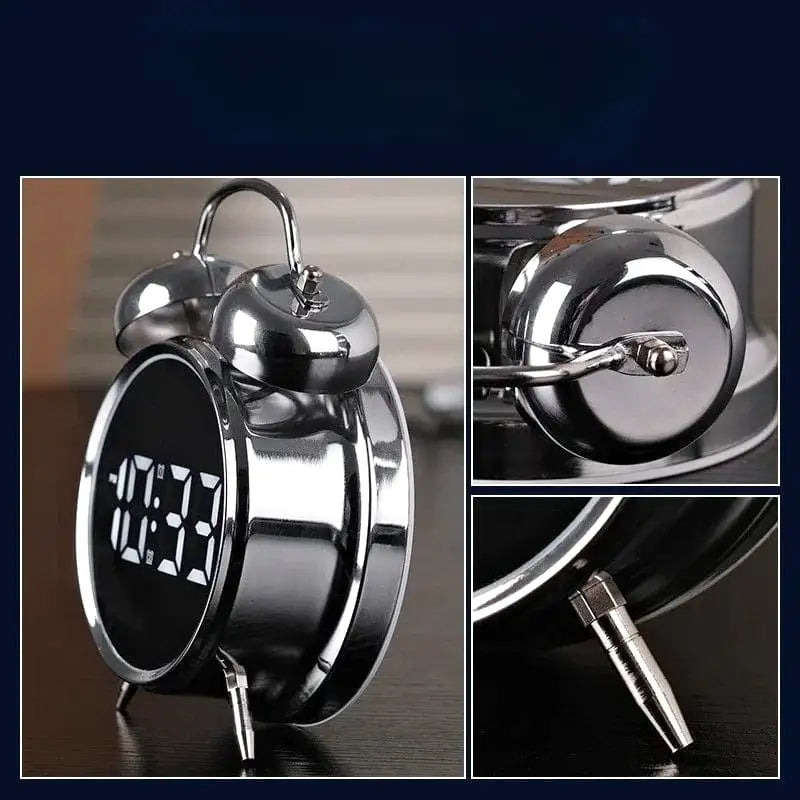 Réveil digital noir argenté à cloche vintage