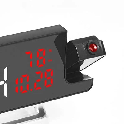 Réveil digital noir avec affichage LED bleu et météo