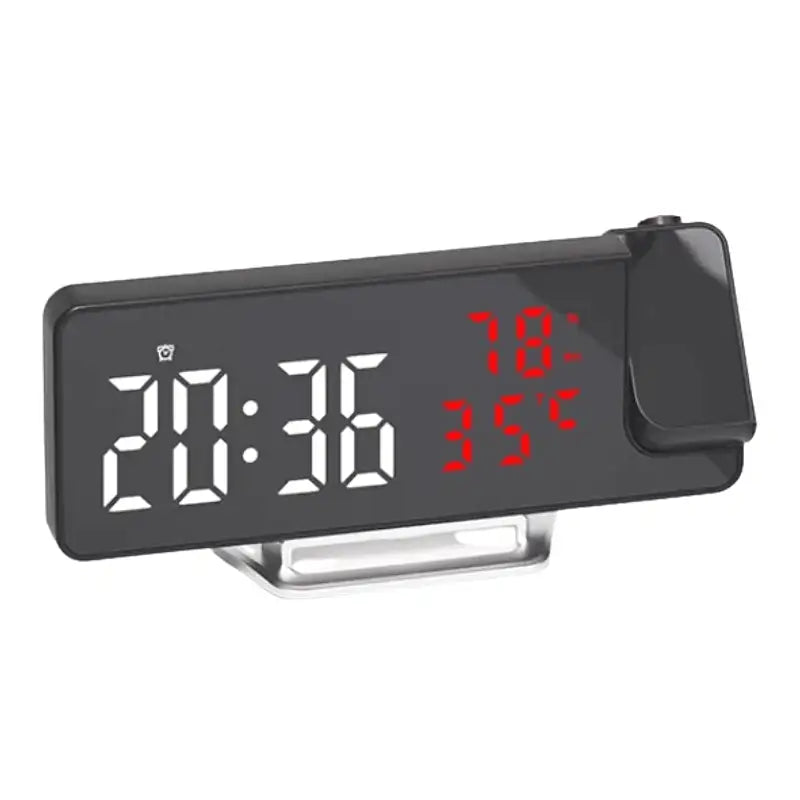 Réveil digital noir avec affichage LED bleu et météo