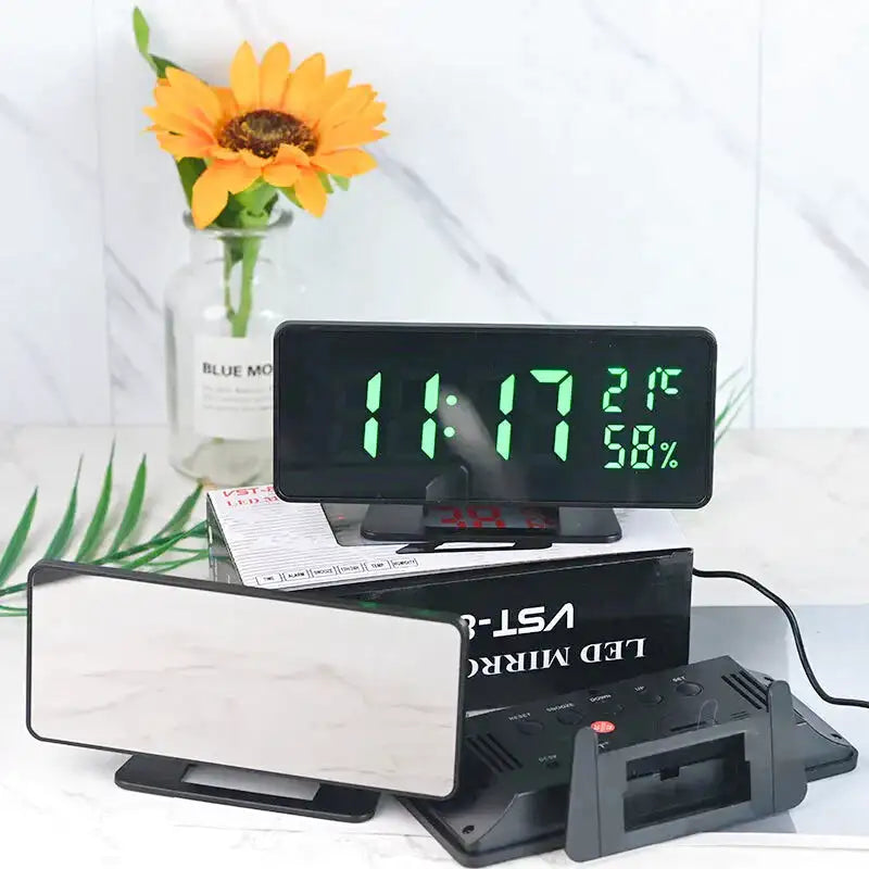 Réveil digital noir avec affichage LED vert