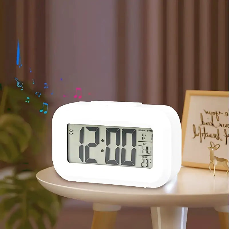 Réveil digital noir mat avec écran LCD large