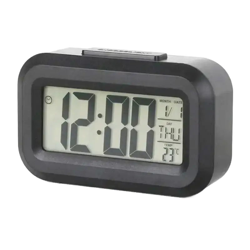 Réveil digital noir mat avec écran LCD large