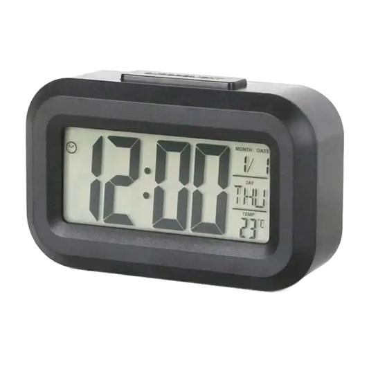 Réveil digital noir mat avec écran LCD large