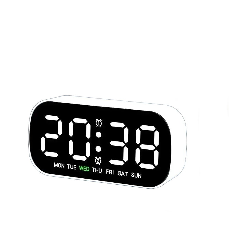Réveil digital ovale blanc à écran noir lumineux