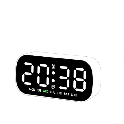 Réveil digital ovale blanc à écran noir lumineux