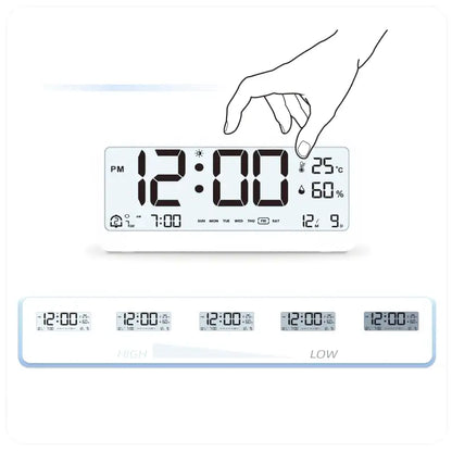 Réveil digital rectangulaire blanc avec affichage multifonction