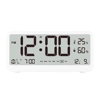 Réveil digital rectangulaire blanc avec affichage multifonction