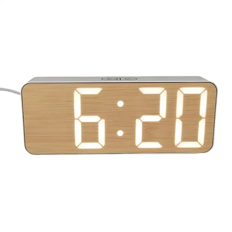 Réveil digital rectangulaire en bois clair naturel