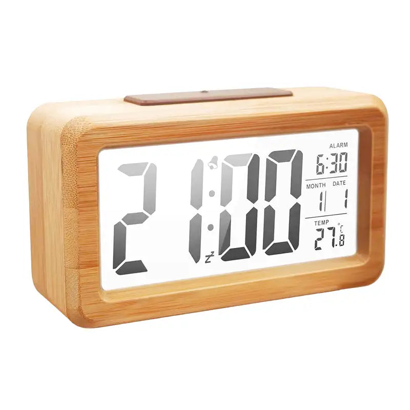 Réveil digital rectangulaire en bois naturel