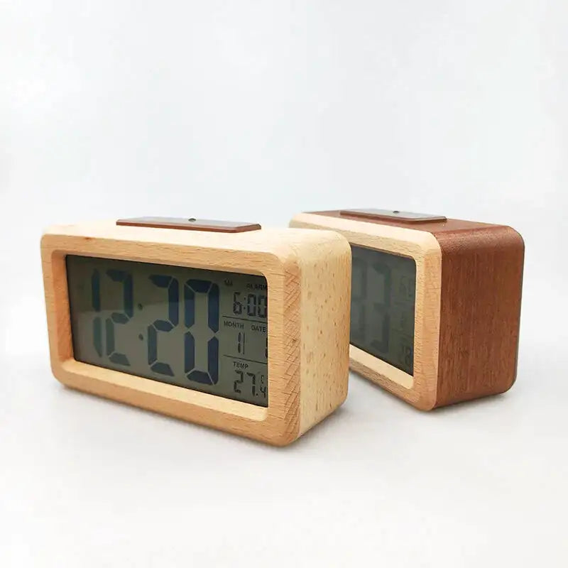 Réveil digital rectangulaire en bois naturel