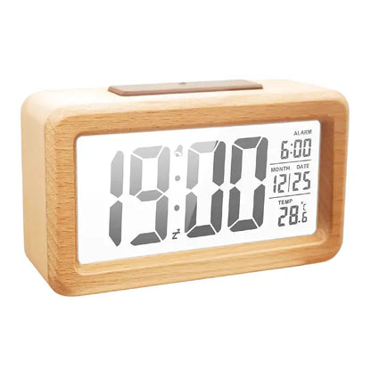 Réveil digital rectangulaire en bois naturel
