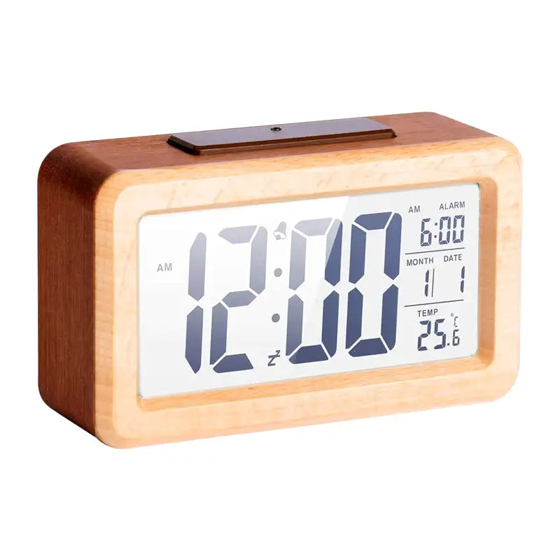 Réveil digital rectangulaire en bois naturel