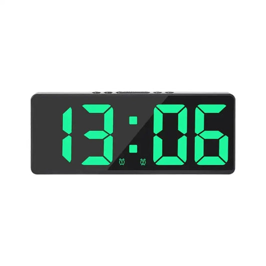 Réveil digital rectangulaire en plastique noir à LED verte