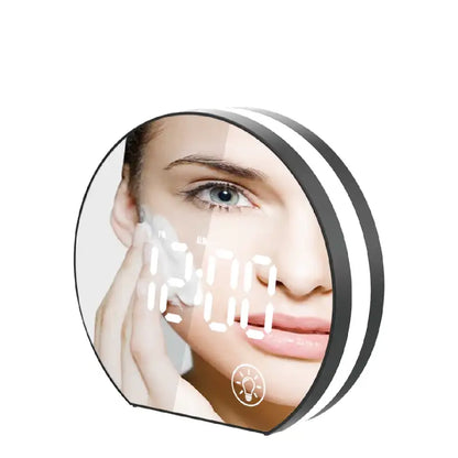 Réveil digital rond en métal argenté brillant