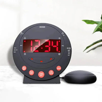 Réveil digital rond noir à affichage LED rouge