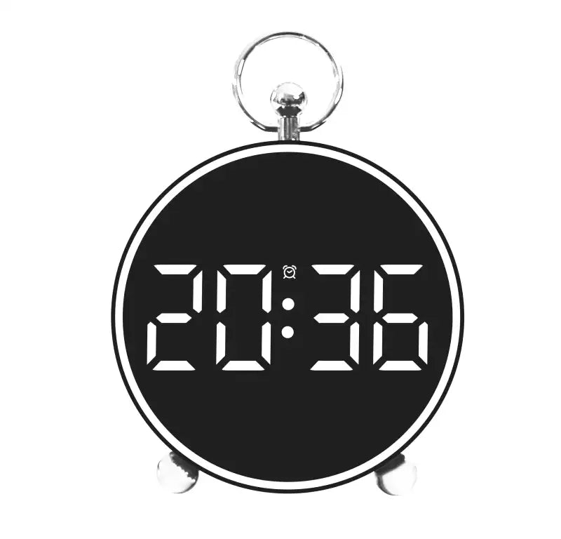 Réveil digital rond noir à affichage LED vert