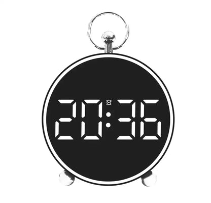 Réveil digital rond noir à affichage LED vert